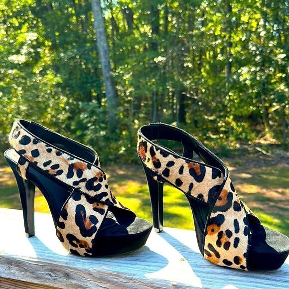 Diane Von Furstenberg Leopard Print Pony Hair Platform Heels – Size 8 - Picture 17 of 17